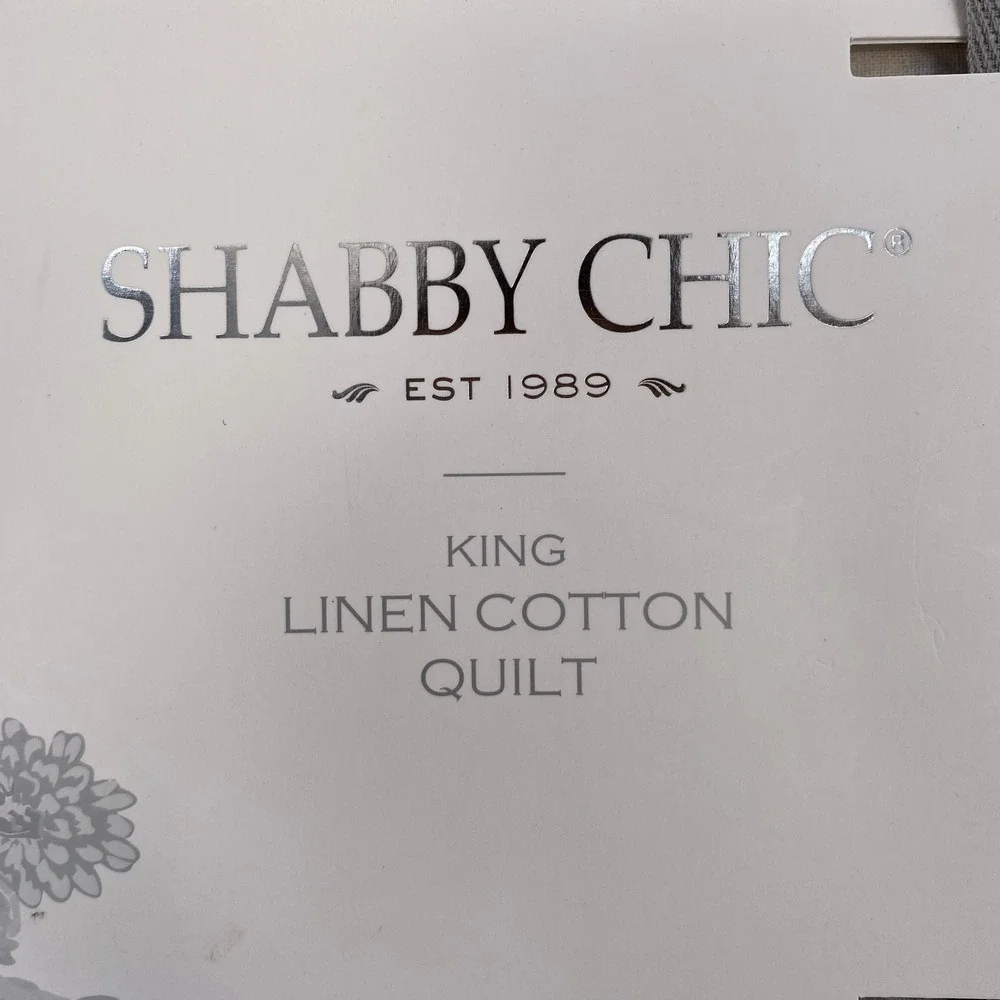 Shabby Chic Linen Cotton Quilt KING Pink Rose Floral Cream Bedding Romantic